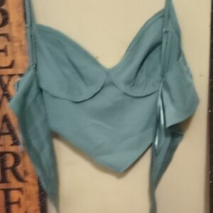 Windsor Silk Halter Tieback Lace Trim Elegant Teal Women's Top